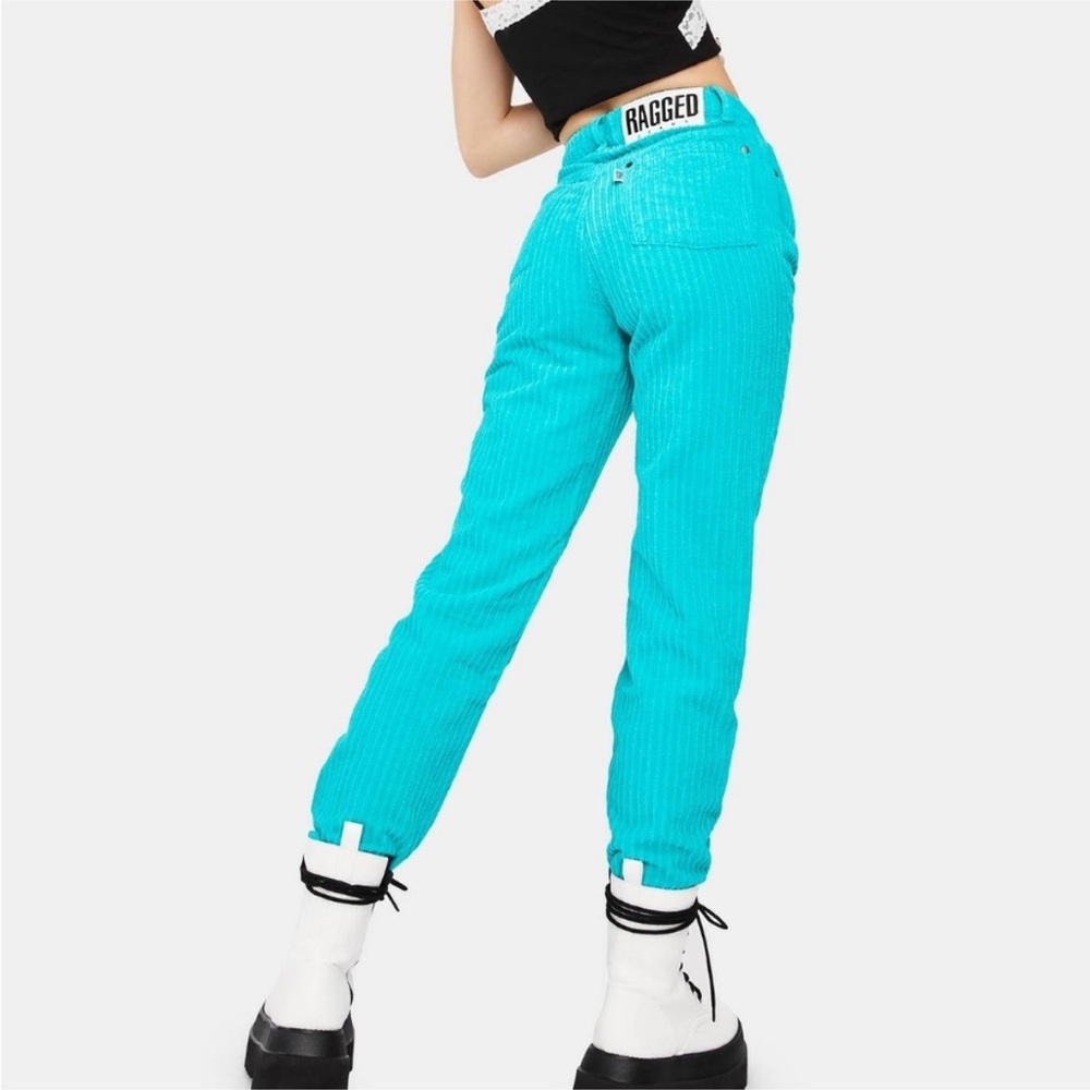 Ragged Priest x FP High Rise Waist Teal Turquoise Chunky Corduroy Mom Pants 28